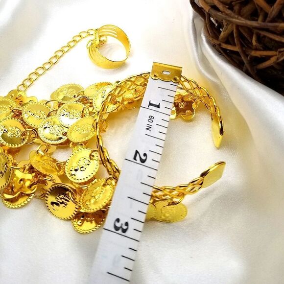 Gold toned Dangle coin charm bracelet and ring. - Picture 6 of 11